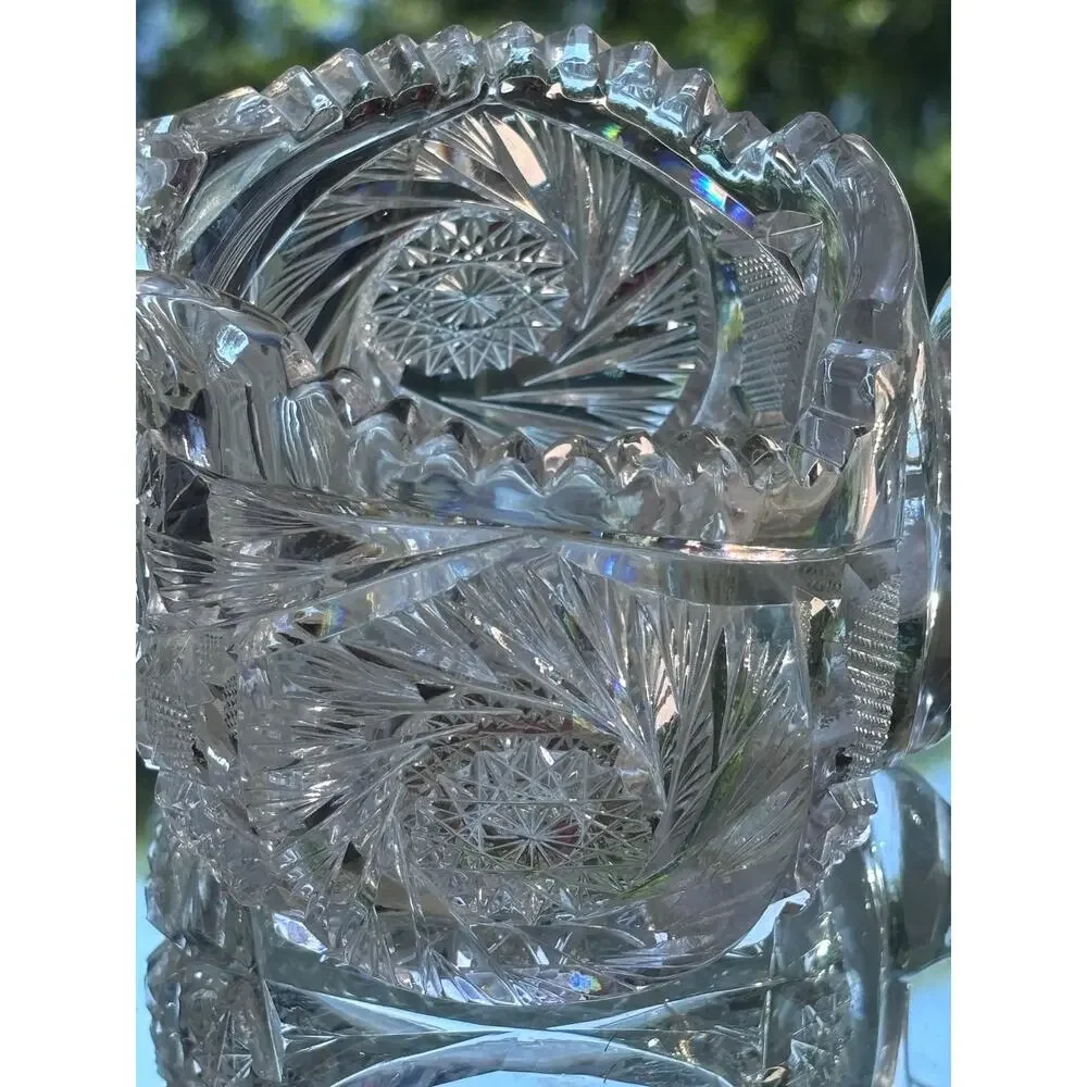Vintage American Brilliant Period Cut Crystal Glass Creamer Pinwheel Saw Tooth